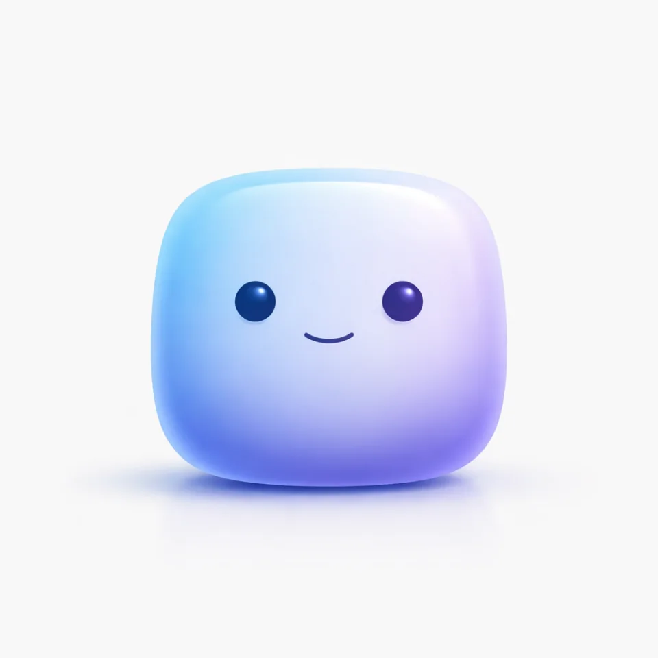 Smoltie, a smiling lilac and blue character